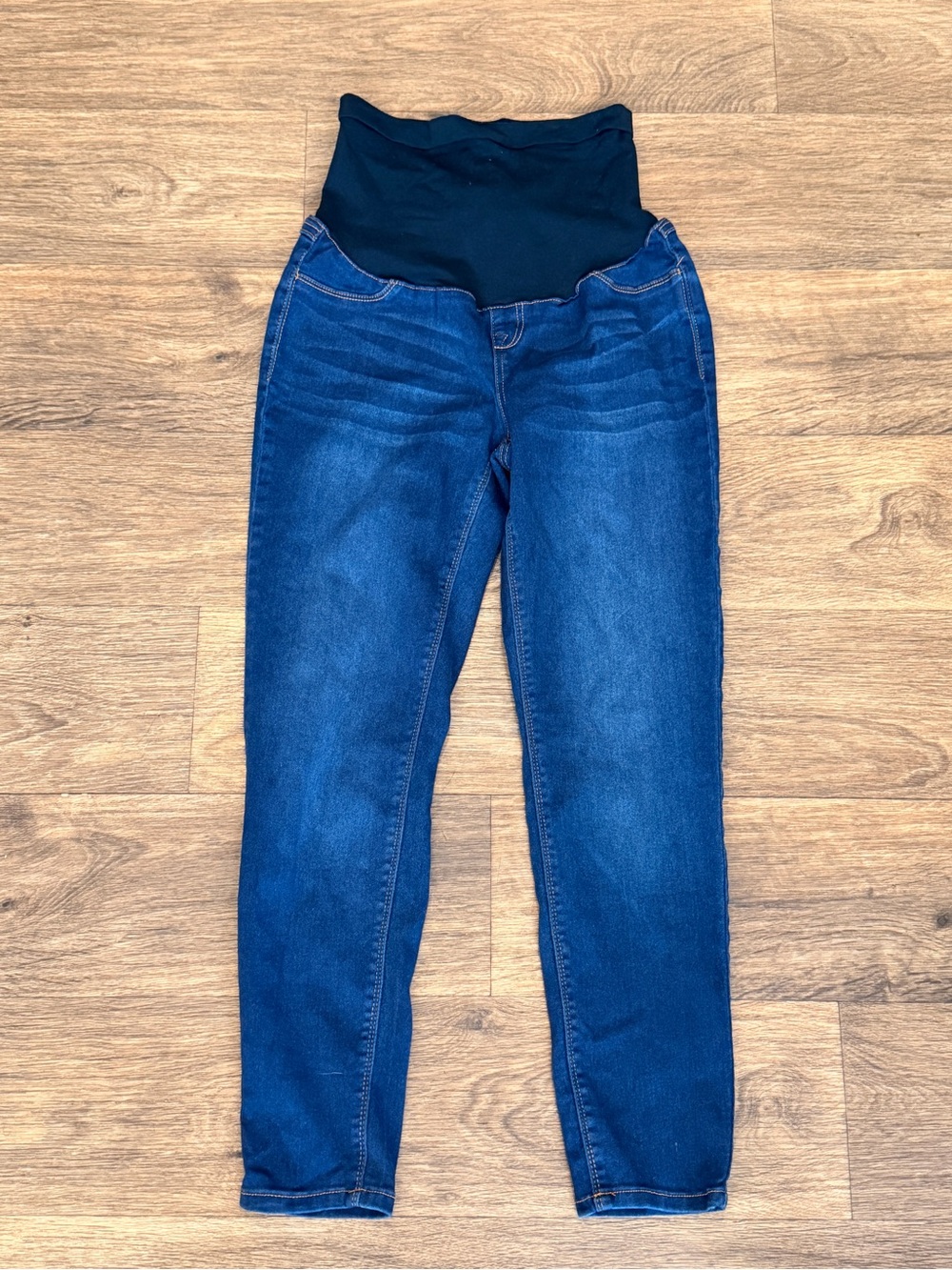 Women’s Maternity Dark Blue Stretchy Skinny Jeggings with Full Belly Panel